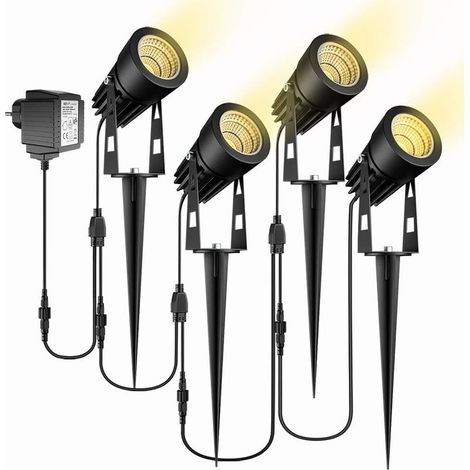 Lampe de jardin, lot de 4 lampes de jardin à piquet étanche IP65 LED projecteur de jardin avec prise blanc chaud - et piscine bassin et décoration de jardin bassin et fontaine de jardin éclai (1/5)