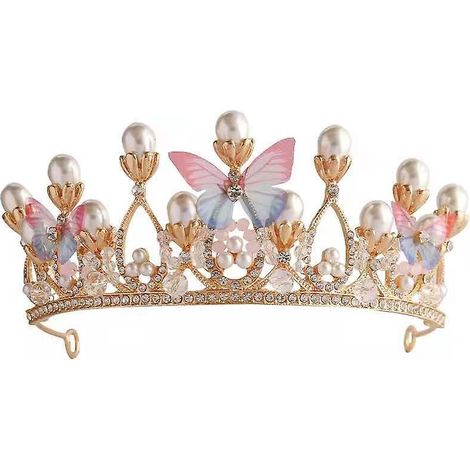 couvre-chef De Couronne De Perle De Papillon De Fille, Bijoux En Cristal D'enfants, Accessoires De Robe De Reprsentation D'tape, Couronne De Papil (1/5)