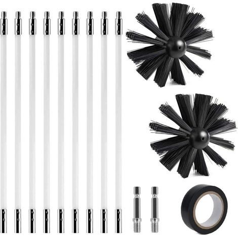 Kit de nettoyage de cheminée. kit de ramonage de 150 mm. brosse de cheminée en nylon avec 9 tiges flexibles et 2 têtes de brosse. pour conduits et cheminées. (1/5)