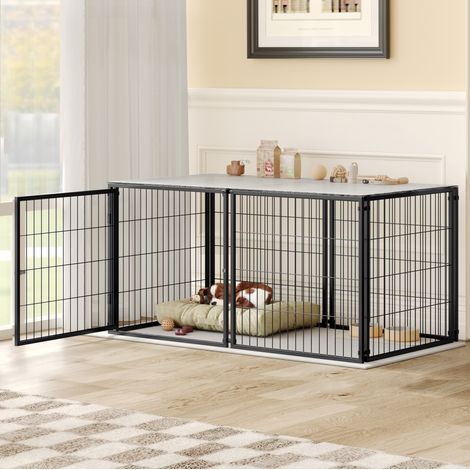 Cage pour chien modulaire 122 x 67 x 60,5 cm en acier noir, porte réglable, REDOM (1/5)