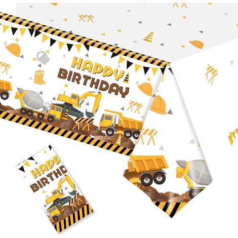 Bagger Tischdecke Kindergeburtstag 137x274 cm, wasserdicht, Baustelle Deko