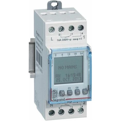 Interrupteur horaire digital modulaire programmable annuel - 2 sorties 16A 250V - alimentation 230V - LEGRAND