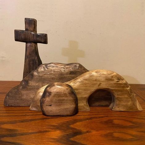 Decorazione pasquale vuota in legno, scena pasquale vuota con croce, set di presepe pasquale in legno, scena della resurrezione pasquale in legno per decorazioni domestiche, tomba di Gesù (1/5)