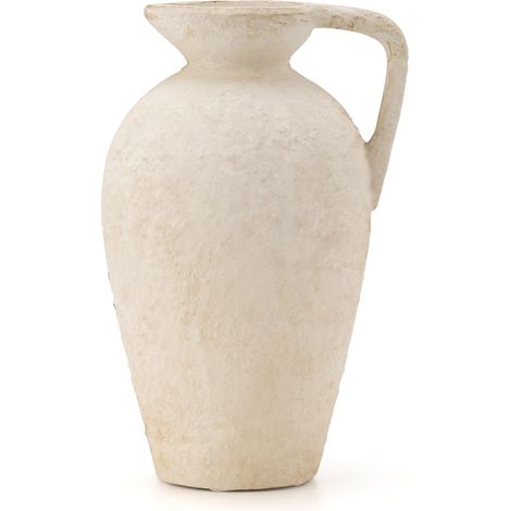 Vase Rustique en Terre Cuite de 23,5 cm avec poignée, Vase en Argile Neutre pour Salon, Table, étagère (Blanc cassé) (1/5)