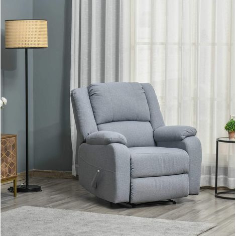 Sillón reclinable de TV (96x87x98 cm), respaldo y reposapiés ajustables, inclinación manual 148°, poliéster gris claro (1/5)