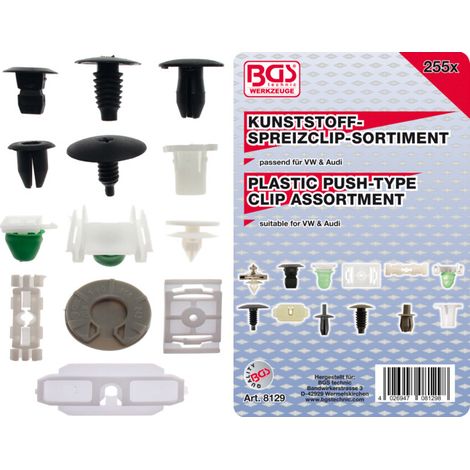 BGS Assortiment d'agrafes d’habillage pour VW 255 pièces (1/5)
