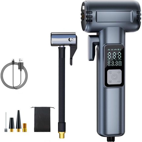 Compresseur d'air portable sans fil - Gonfleur de pneus intelligent pour voiture/moto/vélo avec 5 modes LED, chargeur USB, sécurité SOS, mini pompe (1/5)