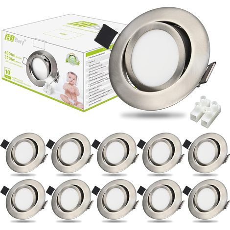 4x Spot LED Encastrable Orientable 40° Extra Plat 27mm,Blanc Neutre 3.5W 400LM,Trou 70-80mm,Spots de Plafond Inox 220V Pour Cuisine Salon Interieur (1/5)