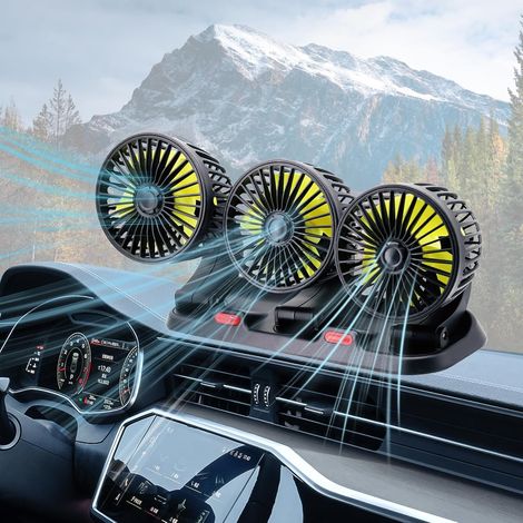 Ventilatore per auto a tre teste - Rotazione a 360° - Alimentazione tramite accendisigari - Per auto e camper (1/5)