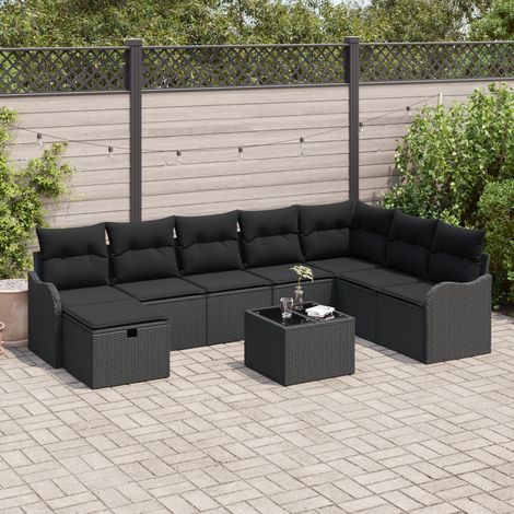 vidaXL Ensemble de canapé de jardin 9 pc Noir polyrotin (1/5)