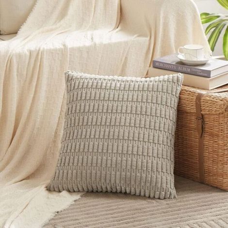 Housses coussin carrées 45x45 cm, lot de 4, velours côtelé rayé, pour salon canapé lit, déco rustique bohème (1/4)