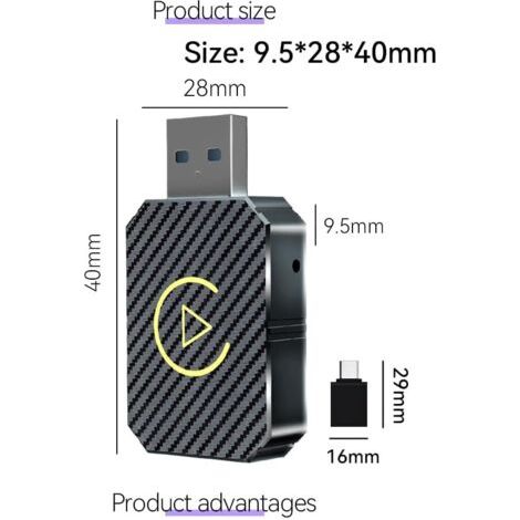 Drahtloser Carplay-Adapter Android Auto 2 in 1 Smart USB-Adapter Plug and Play