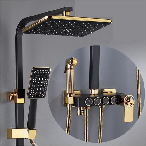 Ensemble de douche mitigeur thermostatique intelli Système de douche thermostatique salle de bain LED ensemble de douche numérique intelligent montage mural robinets de bain à tête carrée mitigeur cha (1/5)