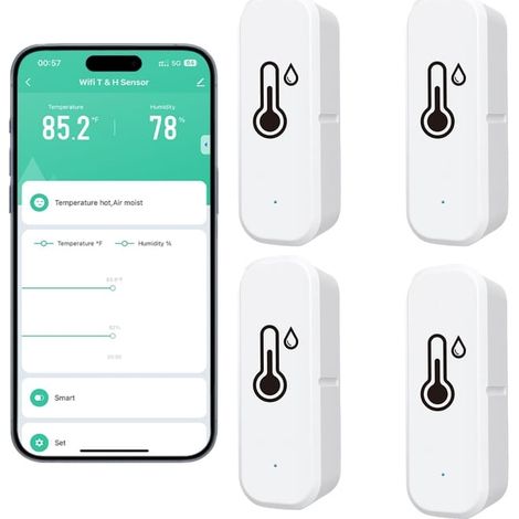4 Stück Smart WiFi Thermo-Hygrometer mit Speicherfunktion, kabelloses Temperatur- & Feuchtigkeitsmonitoring, App-gesteuerter Sensor