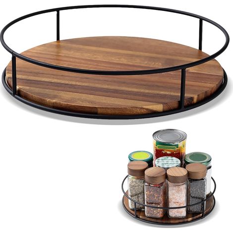 Plateau Tournant Organiseur en Bois, 30cm Plateau Tournant Cuisine, 360° Épices Pivotantes, Tourniquet a Epices, Porte Epices Cuisine Bois Rond, pour Cuisine, Plan de Travail, Placard (1/5)
