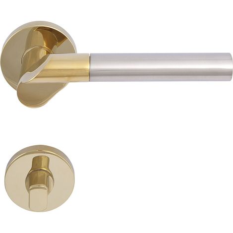 SOLIDO Drückergarnitur SEVILLA - auf Rosette WC, messingfärbig PVD/nickel matt (1/4)