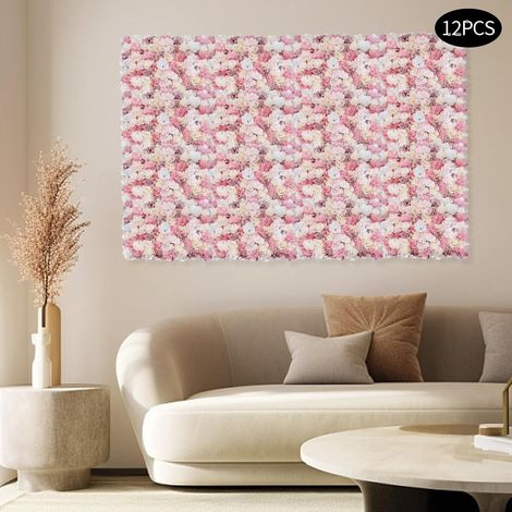 12PCS 24 "x 16" faux fond de panneau de mur de fleur, 3D Rose Dahlia de soie hortensia Rose fond de mur pour la Fête de mariage événement photo fond décoration murale
