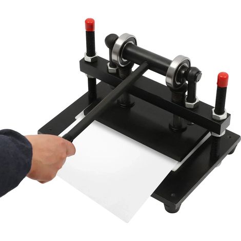 Máquina de estampado en relieve, altura ajustable, construcción de acero resistente, color negro. (1/2)