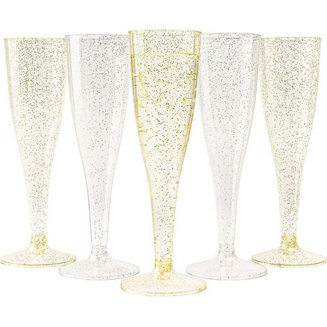 Flûte à Champagne - En Plastique PC - 200 ml - Hauteur 21,8 cm - Base 5,3 cm - Réutilisable - 24 Pièces (1/4)