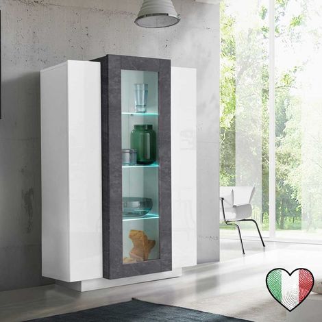 Vetrina 3 ante 80x120 - Bianco/Grigio Piombo - Corona (1/2)