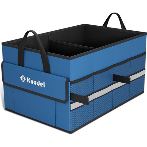 Organisateur de coffre de voiture pliable, rangement multifonction bleu, 2 compartiments (1/5)