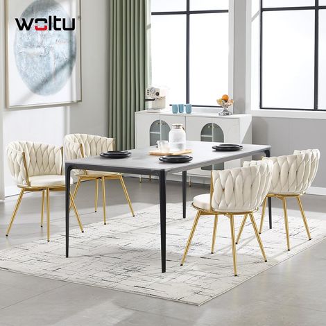 WOLTU  4x Poltrona Salotto Girevole Poltroncina Imbottita Moderna, Sedia da Scrivania per Ufficio, Velluto, Beige