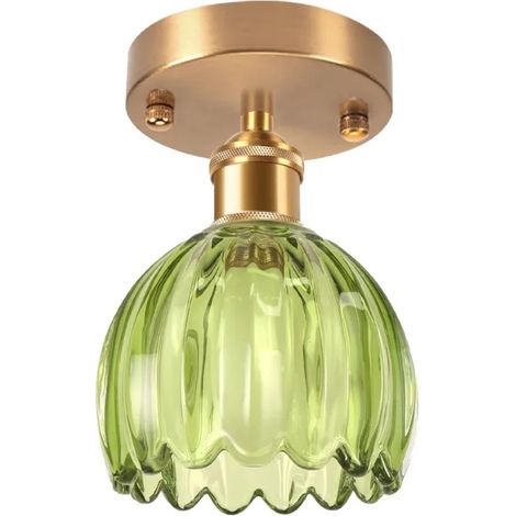 TOKTOP Plafonnier en Verre Vert Lustre Moderne Abat-jour en Fleur Vintage Lampe de Plafond Industriel Luminaire Plafonnier Retro (1/5)