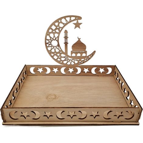 Plateau de l'Aïd Moubarak, assiette décorative en bois pour la table de l'Aïd Moubarak, plateau à desserts, pâtisseries, bonbons, gâteaux et biscuits pour la fête du Ramadan