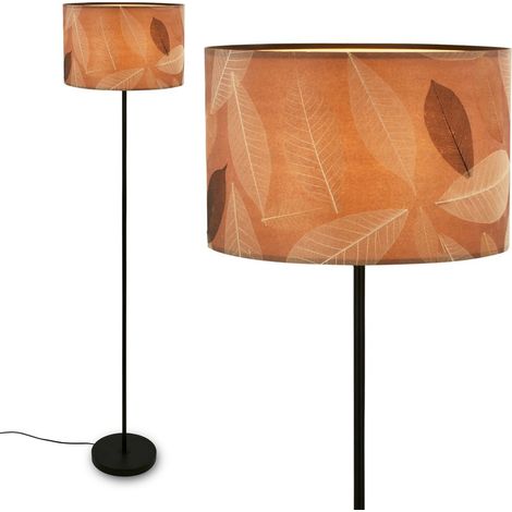 Briloner Mata Stehlampe, Blätterdekor, Ein/Aus Fußtaster, Boho-Stil, E27 Fassung, Caffefarben, Ø35 x 161 cm