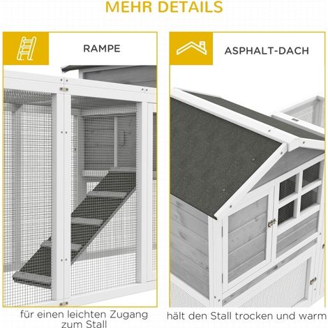 Grand clapier extérieur modulable pour lapins en sapin peint blanc et gris avec étages et bacs amovibles (1/5)