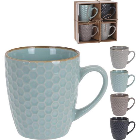 EXCELLENT tazas mug texturas 200 ml 4 piezas , Lote 4 tazas mug texturas 200 ml 4 piezasFabricado en gres de alta calidadAptas para lavavajillas y microondasMedidas: 8 (1/3)