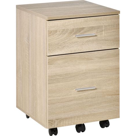 Caisson de bureau roulant, meuble de rangement mobile 2 tiroirs, 5 roues, en aggloméré, 39,5 x 39 x 58,5 cm (1/5)
