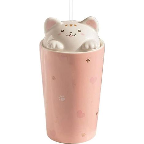 Mug à café chat avec paille, mug de voyage en céramique avec couvercle chaton 3D, réutilisable, pour thé, lait, bubble tea (1/3)