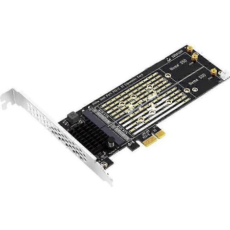 Adaptateur PCIe x1 vers double SSD M.2 NVMe à clé M compatible avec les SSD 2230, 224, 22260 et 2280. Carte adaptateur pour extension EMS. (1/5)