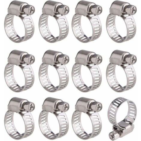 12 Pièces Collier de Serrage Tuyau Ajustable en Acier Inoxydable Tuyau Pinces Clips Fixation (9-16 mm) (1/4)