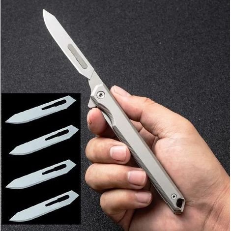 Navaja multiusos plegable, hoja de acero de alta dureza de 60 cm con 4 hojas de repuesto para desempaquetar. (1/4)
