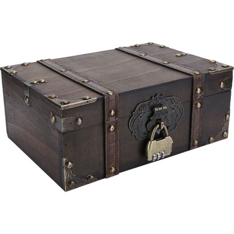 Coffret de rangement vintage en bois, coffre à bijoux décoratif avec serrure, décoration intérieure (62822302GK10 Serrure grise) (1/5)