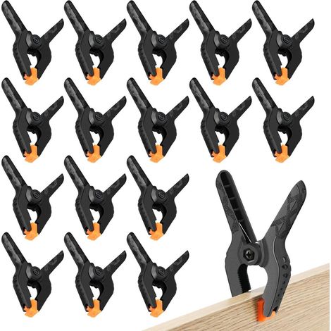 Lot de 16 pinces en A, à ressort, petites et robustes, en plastique résistant. Idéales pour le bricolage, la menuiserie, la photographie et les activités de plein air. (1/5)