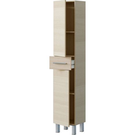 Dmora - Badezimmersäule Dokerek, Badezimmerwandschrank mit 2 Türen und 1 Schublade, hoher Kleiderschrank, 35x31h182 cm, Eiche