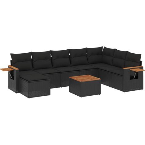 vidaXL Set Divani da Giardino 9 pz con Cuscini Nero in Polyrattan (1/5)