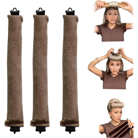 Ensemble de 3 fers à friser sans chaleur - Boucles sans chaleur - Fer à friser - Outil de bouclage - Tissu - Marron clair (1/5)