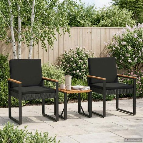 vidaXL Set Mobili da Esterno con cuscino 3 pcs Nero polyrattan (1/5)