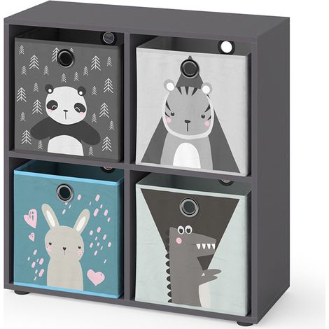 Libreria bambini Tetra, Grigio, 72.6 x 72 cm con 4 scatole pieghevoli, Vicco
