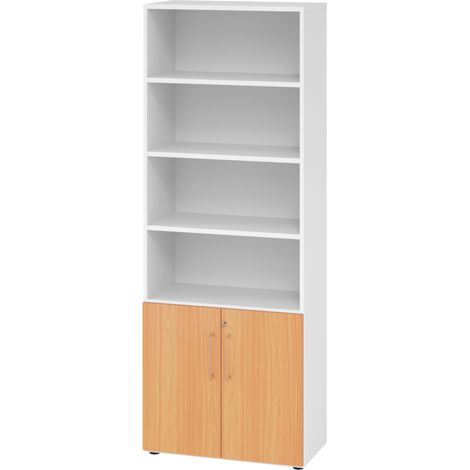 bümö smart Kombischrank - 2 plus 4 Ordnerhöhen   Weiß/Buche (1/5)