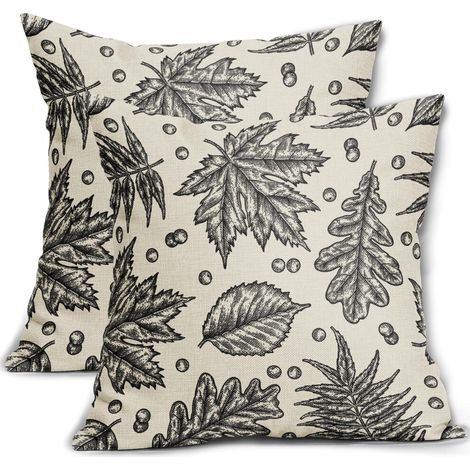 Herbstliche Kissenbezüge 45 x 45 cm, 2-teiliges Set, schwarzer Kürbis-Herbst-/Erntedank-Druck, Kissenbezüge aus Leinen im Landhausstil, geeignet für Sofas, Bänke und Betten.