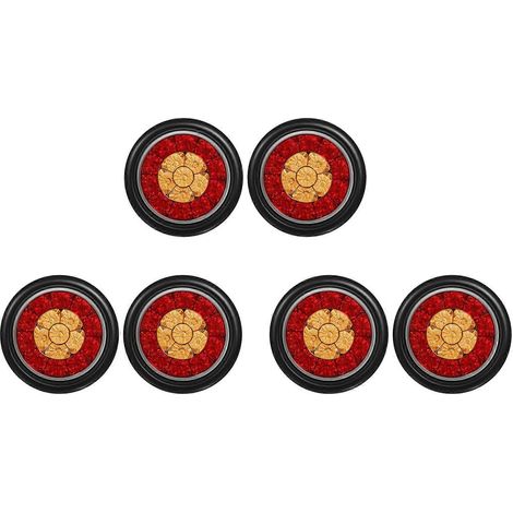 6x Runde 4-Zoll rote/gelbe LED-Rückleuchten für LKW-Anhänger, Bremslichter, Blinker und Rückleuchten