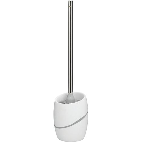 Brosse à WC avec réservoir 45 cm Talus, Brosse à WC avec tête de Brosse Interchangeable, Aspect Pierre Naturelle, Ensemble Brosse WC, Manche INOX, Blanc (1/5)