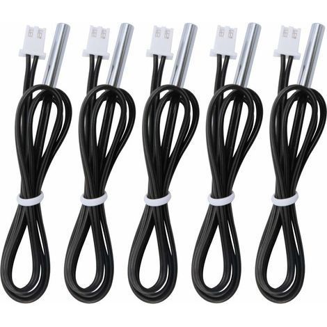 5 pièces Sonde de température 10k B3950, Capteur de température -25 à 125 degrés Celsius, 0,5 mètre sonde de capteur de température NTC Sensible en Acier Inoxydable de 1,64 Pieds (1/4)