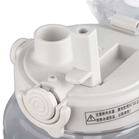 Große isolierte Wasserflasche mit Strohhalm, mattierter Kunststoffbecher für den Außenbereich, tragbare, rutschfeste Sport-Wasserflasche mit Skala, 2000 ml, weiß. (1/5)