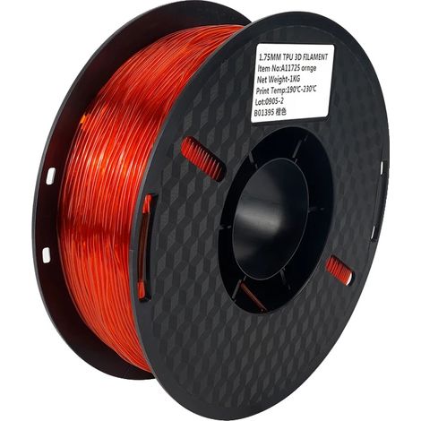 Filamento per stampante 3D, materiale TPU, flessibile e atossico, 1 kg, colore arancione. (1/2)